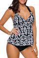 Sexy Patchwork Printed Open Back Tankini Set