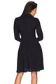 Sexy Patchwork Tie Neck Long Sleeve Black Flared Dress