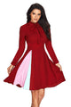 Sexy Patchwork Tie Neck Long Sleeve Burgundy Flared Dress