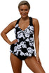 Sexy Patchwork White Printed Open Back Tankini Set