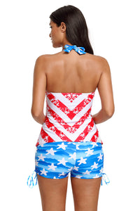 Sexy Patriot American Flag Pattern Halter Tankini Swimsuit