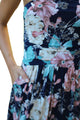 Sexy Peach Navy Floral Strapless Maxi Dress with Pockets
