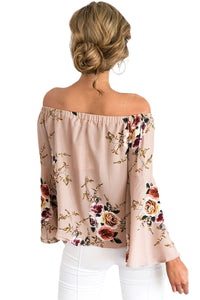 Sexy Peachy Floral Elastic Off Shoulder Bell Sleeve Top