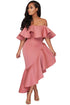 Sexy Pink Asymmetric Ruffle Off Shoulder Party Dress