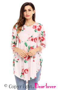 Sexy Pink Babydoll Floral Tunic Top