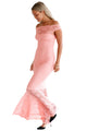 Sexy Pink Bardot Lace Fishtail Maxi Dress