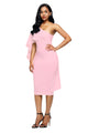 Sexy Pink Batwing Sleeve One Shoulder Sheath Dress