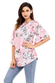 Sexy Pink Big Floral Print Ruffle Sleeve Top
