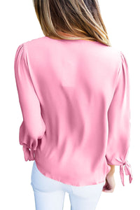 Sexy Pink Bow-tie Sleeved Blouse with Necktie
