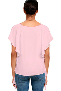 Sexy Pink Butterfly Sleeve Top with Tasseled Ties