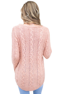 Sexy Pink Cable Knit Fall Winter Sweater