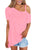 Sexy Pink Cold Shoulder Short Sleeve Loose Fit Tops