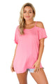 Sexy Pink Cold Shoulder Short Sleeve Loose Fit Tops