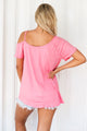 Sexy Pink Cold Shoulder Short Sleeve Loose Fit Tops