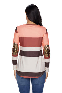 Sexy Pink Color Block Top with Sequin Elbow Patches