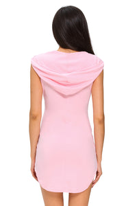 Sexy Pink Cotton Sweat Hoodie Dress