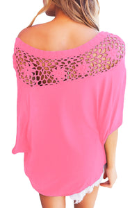 Sexy Pink Crochet Neckline Top