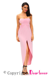 Sexy Pink Draped Hollow-out Maxi Dress