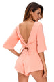 Sexy Pink Drawstring Knot Open Back Romper