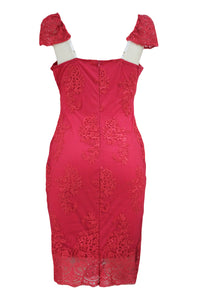 Sexy Pink Embroidered Cap Sleeves Bodycon Party Dress