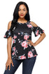 Sexy Pink Floral Print Black Background Womens Top