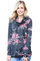 Sexy Pink Floral Print Cowl Neck Charcoal Sweatshirt