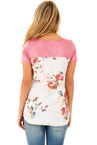Sexy Pink Floral Print Lower Back T-shirt