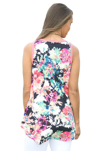 Sexy Pink Front Floral Print Back High-low Hem Tank