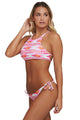 Sexy Pink Geometric Print Strappy Back High Neck Swimsuit