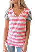 Sexy Pink Gray Striped Tee for Women