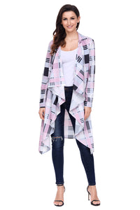 Sexy Pink Hipster Plaid Draped Open Front Cardigan