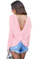 Sexy Pink Knit Sweater with Twist Back Detail