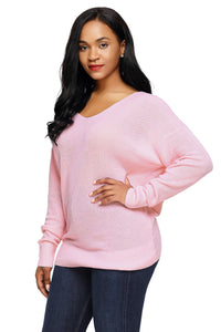 Sexy Pink Knit Sweater with Twist Back Detail
