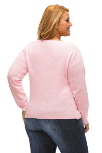 Sexy Pink Knitted Long Sleeve Plunge Jumper