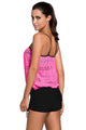 Sexy Pink Lace Overly Black 2pcs Bandeau Tankini Swimsuit