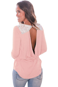 Sexy Pink Lace Shoulder Low Cut Back Top