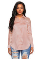 Sexy Pink Lace Splice Long Sleeve Button Down Shirt