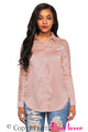 Sexy Pink Lace Splice Long Sleeve Button Down Shirt