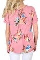 Sexy Pink Lace-up Back Floral Ruffle Top