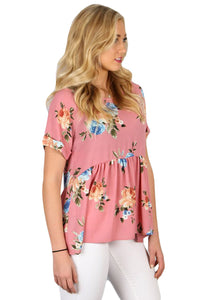 Sexy Pink Lace-up Back Floral Ruffle Top