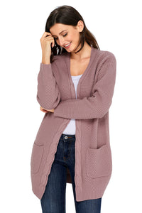 Sexy Pink Long Open Front Pocket Cardigan