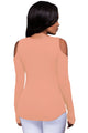 Sexy Pink Long Sleeve Cut-out Shoulder Ribbed Top