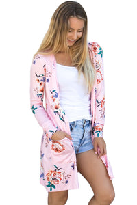 Sexy Pink Long Sleeve Floral Cardigan