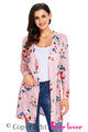 Sexy Pink Long Sleeve Floral Cardigan