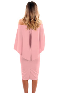 Sexy Pink Luxurious Off Shoulder Batwing Cape Midi Dress