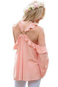 Sexy Pink O-ring Connected Ruffle Detail Off Shoulder Top