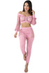 Sexy Pink Off The Shoulder Mesh Pant Set