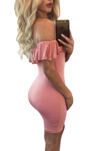 Sexy Pink Off The Shoulder Ruffle Mini Dress