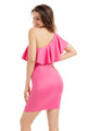 Sexy Pink One Shoulder Party Cocktail Mini Dress