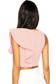 Sexy Pink One-shoulder Ruffle Crop Top